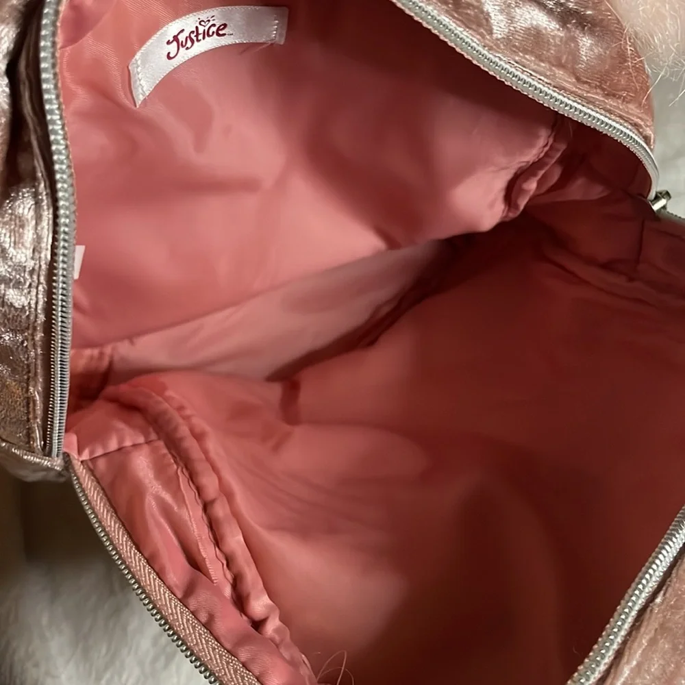 Justice Initial M  Mini Peachy Pink Velvet Back Pack